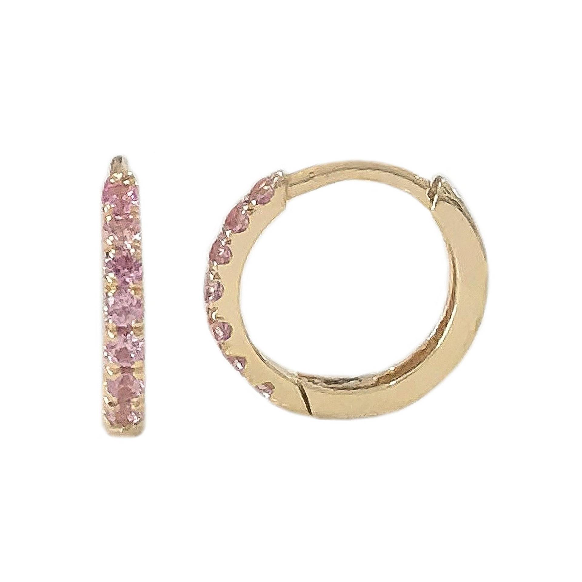 Rosa Saphir 14K Solid Gold Huggie Hoop Ohrring, 10 Mm Außen X 7.5 Innendurchmesser | Pavé Hinged Earlobe, 2nd Hole & Helix Piercings von NanaBijou