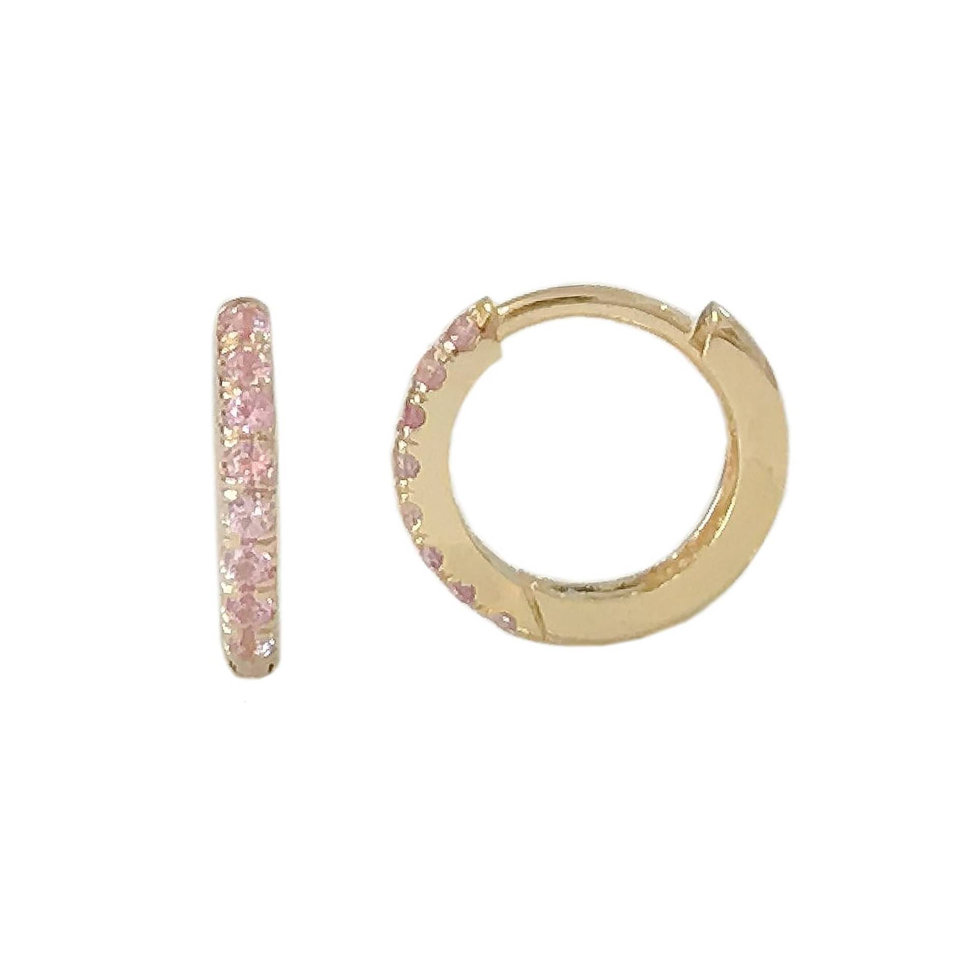 Rosa Saphir 14K Solid Gold Huggie Klapp Pavé Hoopohrring, 9 Mm Außen X 6 Innendurchmesser ~ Kleine Größe | Korpel Oder Helix Piercings von NanaBijou