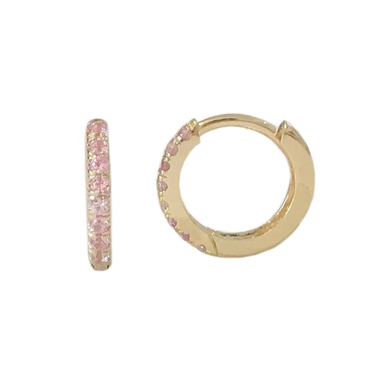 Rosa Saphir 14K Solid Gold Huggie Klapp Pavé Hoopohrring, 9 Mm Außen X 6 Innendurchmesser ~ Kleine Größe | Korpel Oder Helix Piercings von NanaBijou