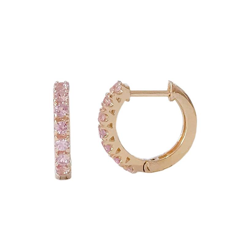 Rosa Saphir Pavé 14K Solid Gold Huggie Hoop Ohrringe, 11 Mm Außen X 7 Innendurchmesser | Pink Sapphire Hinged Creolen 7/16 " von NanaBijou
