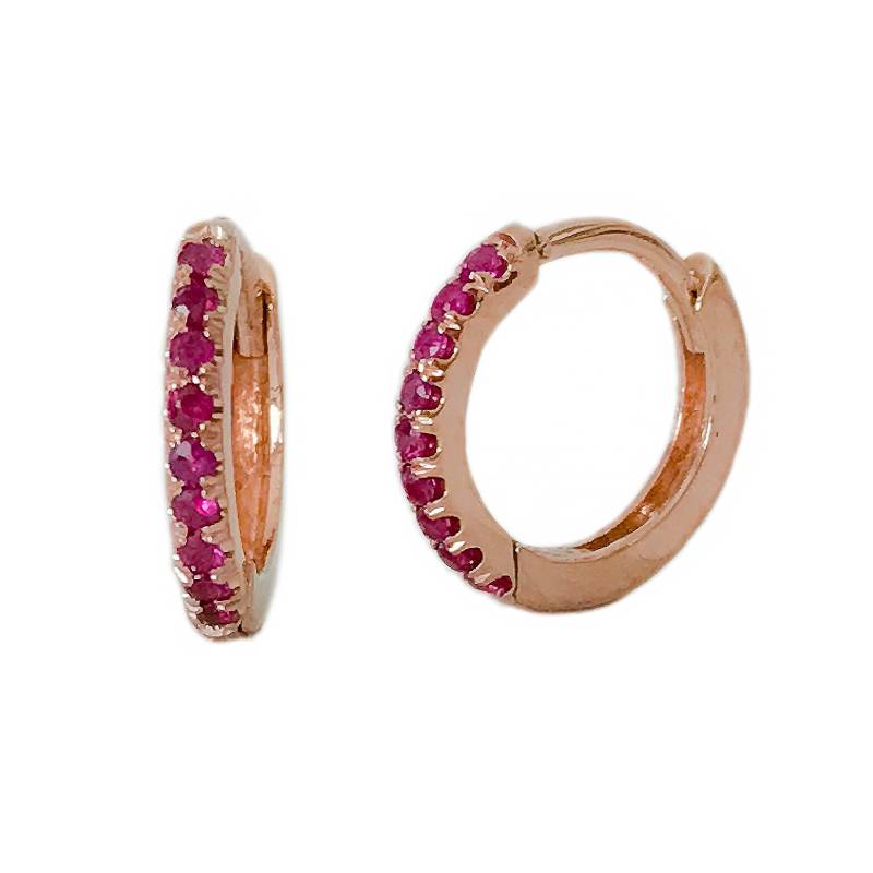 Rubin 14K Massivgold Huggie Hinged Hoop Ohrring Manschette, 10 Mm Außen X 7, 5 Innendurchmesser ~ Med Größe | Pavé Echte Natürliche Rubine von NanaBijou