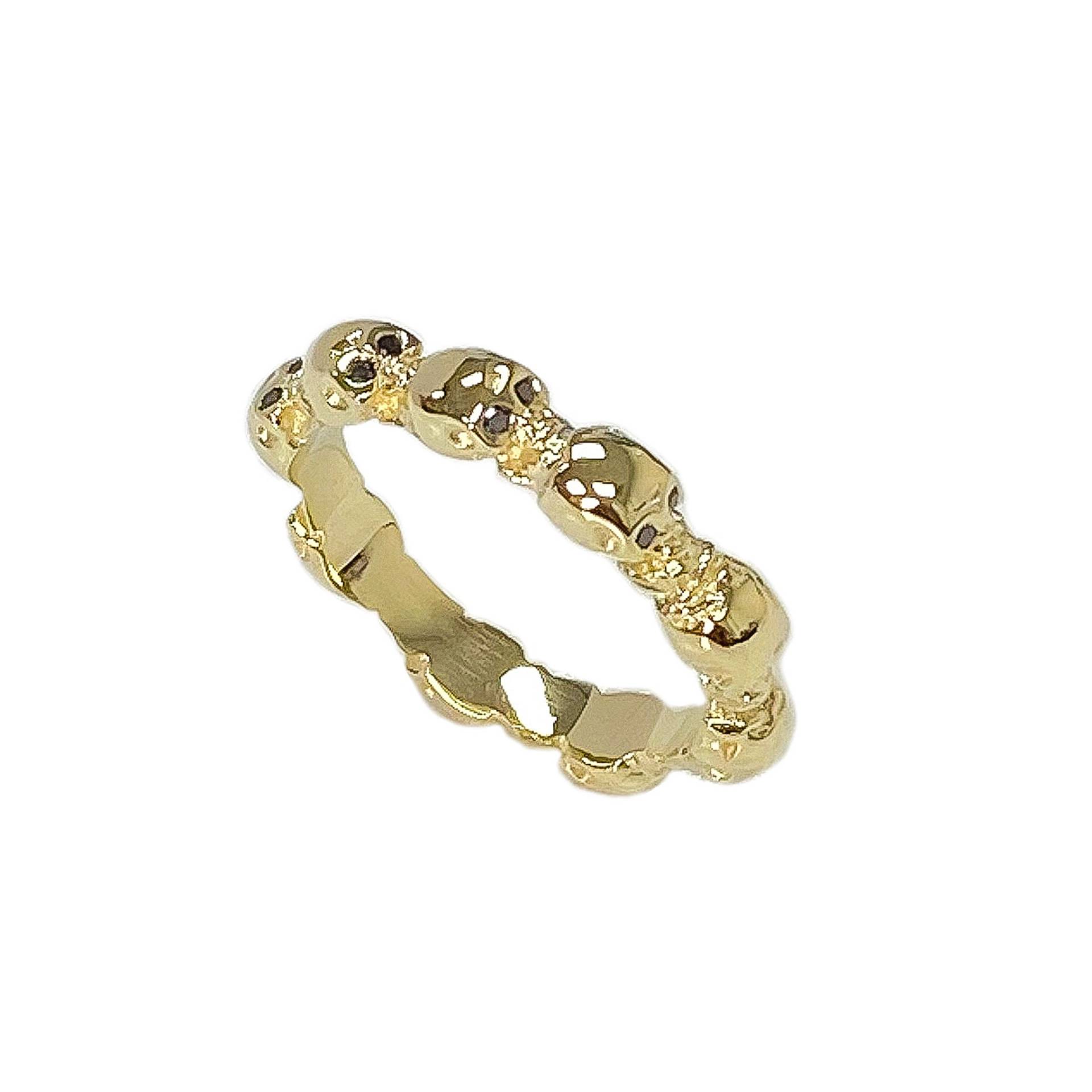 Schädelförmige 14K Massivgold Eternity Bandring ~ Schwarzer Diamant | Ewige Schädel Stapel Volle Ewigkeit Stapelbar Braut Eheringe von NanaBijou