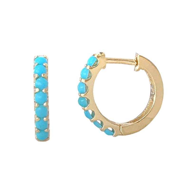 Türkis 14K Massivgold Dicke Huggie Hinged Hoop Edelstein Pavé Ohrringe, 11.5 Mm Außen X 8.25 Innendurchmesser | Real Turquoise Gem Creolen von NanaBijou