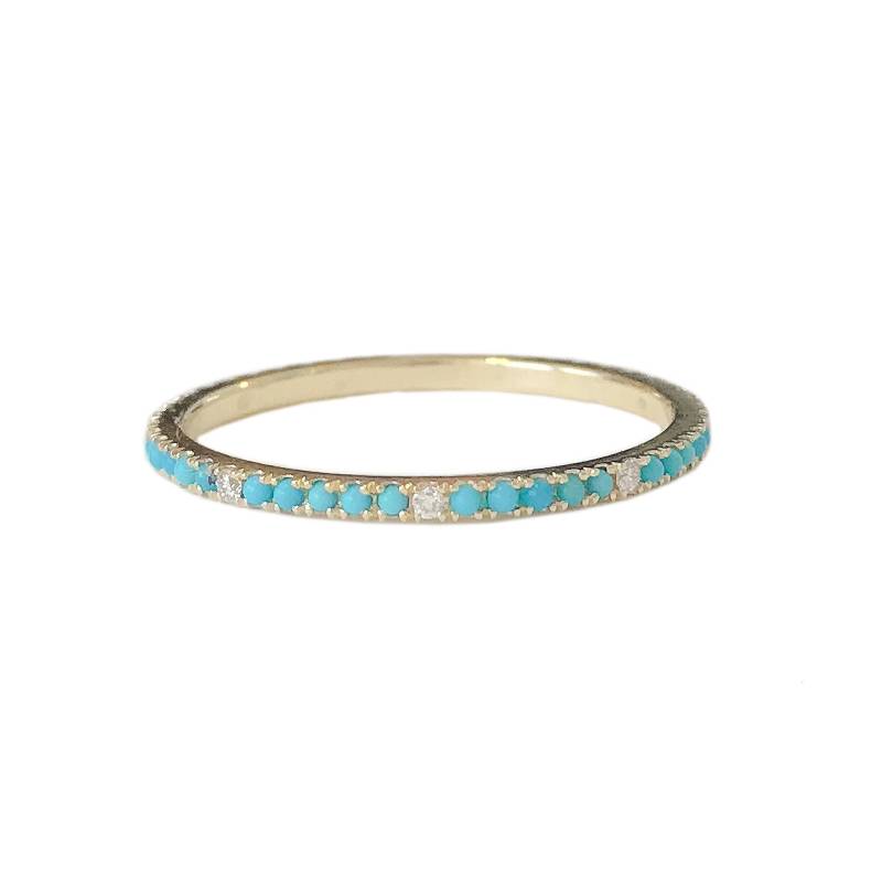 Türkis & Diamant 14K Solid Gold Eternity Bandring Micro Pavé Echter Und Diamanten Stapelbarer Ring von NanaBijou