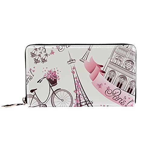 Damen-Geldbörse mit Reißverschluss, Motiv: Paris Eiffelturm mit Fahrrad, Reise-Geldbörse aus Leder, Clutch, Kartenhalter, Organizer, Handgelenke, Geldbörsen von Nananma
