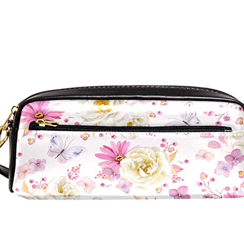 Große Kapazität Bleistift Tasche Schreibwaren Tasche Halter für High School College und Büro, kleine rosa Blumen und fliegende Schmetterlinge, ideales Geschenk für Teenager Studenten von Nananma