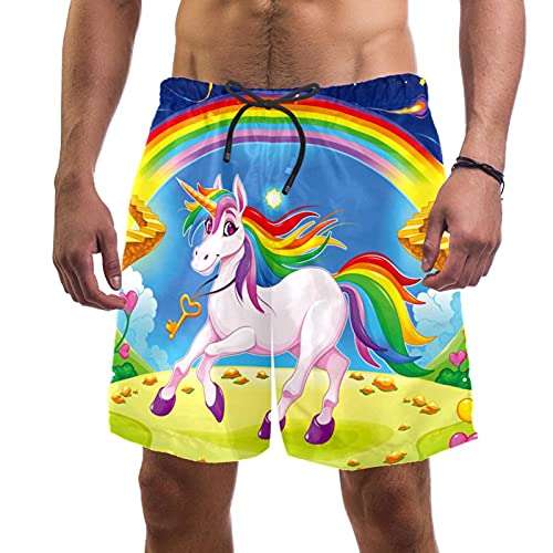 Nananma Regenbogen Einhorn Badehose Badeanzug Strand Surfen Shorts für Herren L, mehrfarbig, XL-XXL von Nananma