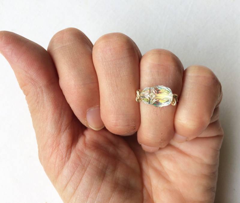 Schillernder Swarovski Kristall Skarabäus 14K Goldfilled, Rosé Goldfilled Oder Sterling Silber Ring, Kostenloser Versand von NancyDavisDesigns