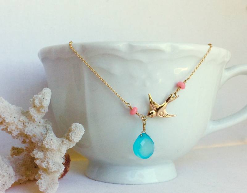 Vogel & Chalcedon Halskette, Sterling Silber, Kostenlos Versand Vogel & Chalcedon Halskette, Sterling Silber, Kostenlos Versand von NancyDavisDesigns