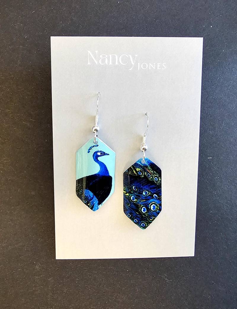 Handgemachte Pfau Ohrringe, 925 Sterling Silber Ohrdrähte. Wasserdichte Qualität Leichtes Zinn Nicht Lackiertes Papier Oder Holz von NancyJonesJewellery