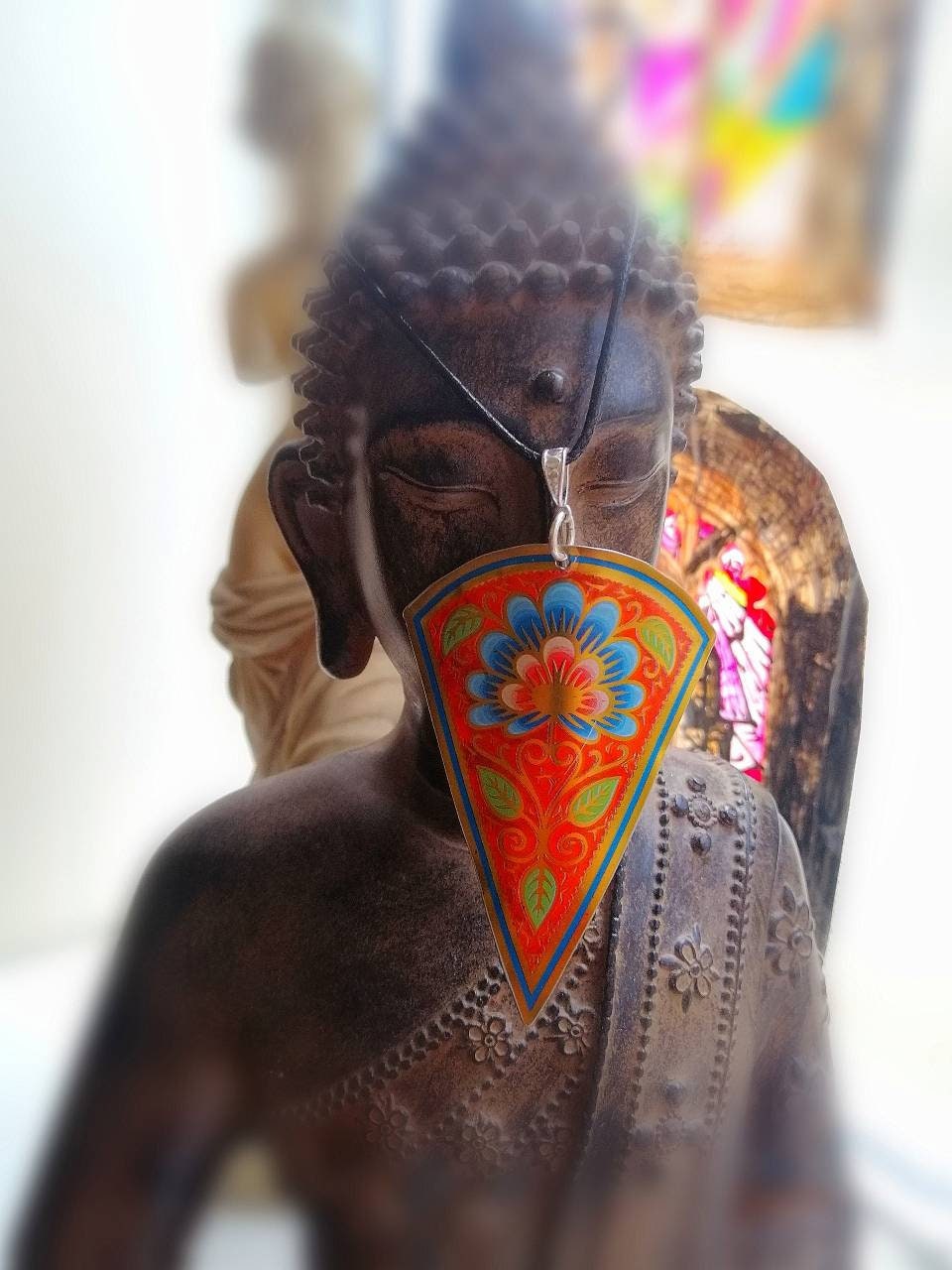 Lebendige Große Handgemachte Restaurierte Upcycled Vintage Seltene Zinn Anhänger & Sterling Silber Collier. Art Déco. Boho. Jubiläumsgeschenk von NancyJonesJewellery