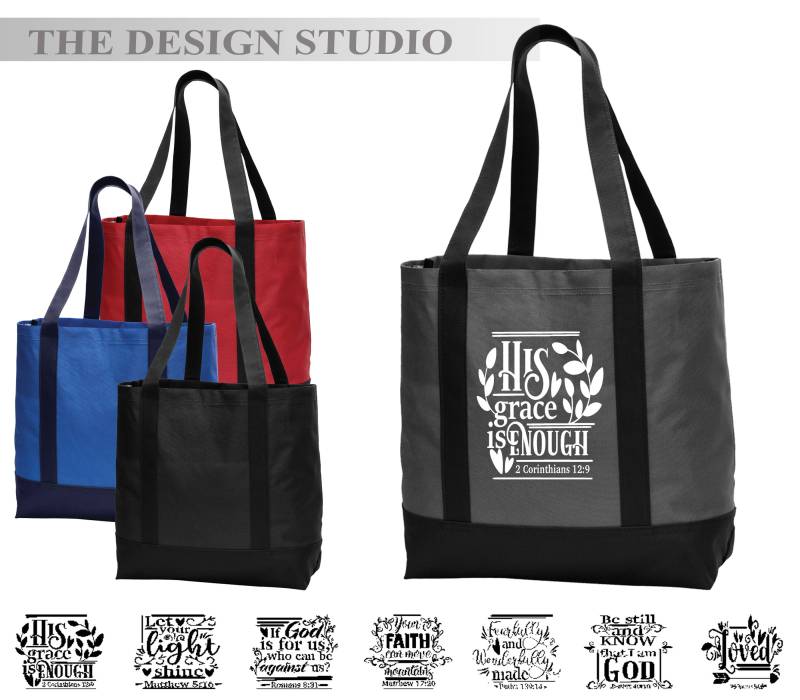 Schrift-Einkaufstasche Christlicher Bibel-Vers, Reißverschlussfächer von NancysDesignStudio