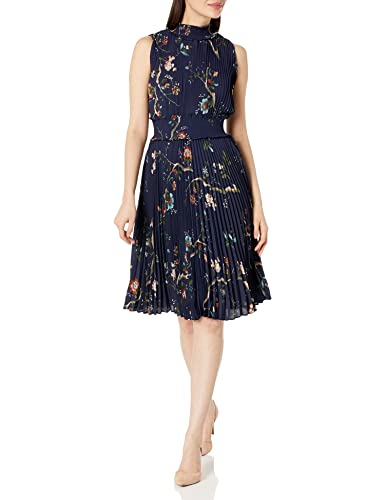 Nanette Nanette Lepore Damen Gesmoktes Midikleid mit hohem Ausschnitt und Falten Kleid, Navy 132-5 Druck, 42 von Nanette Nanette Lepore