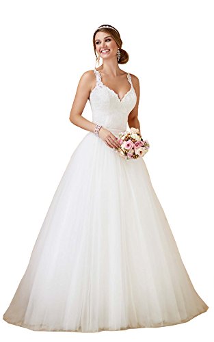 Nanger Damen A Linie Prinzessin Tüll Spitze Hochzeitskleider mit Abnehmbar Rock Brautkleider Lange Weiß 32 von Nanger