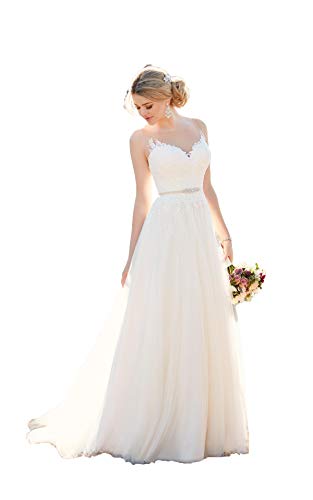 Nanger Damen A Linie Spitze Hochzeitskleider Standesamt Tüll Brautkleider Jahrgang Lang Elfenbein 42 von nanger