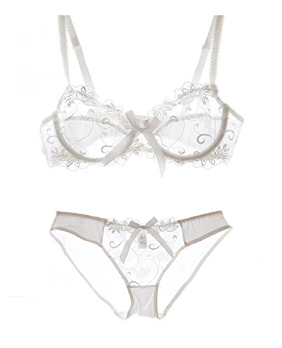 Nanier Soft BH set Für Damen, Sexy, Transparente, Mit Stickerei, Weiß, 75D von Nanier