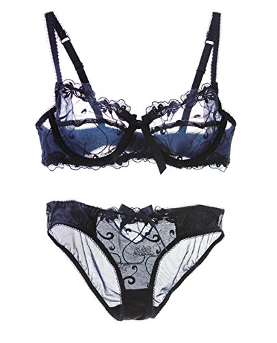 Nanier Soft BH set Für Damen, Sexy, Transparente, Mit Stickerei, Blau, 80D von Nanier