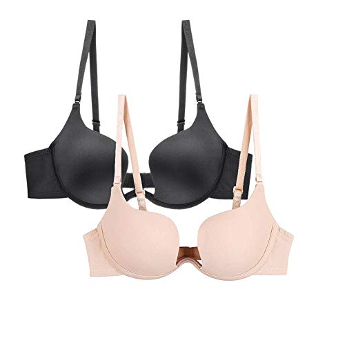 Nanier Damen Deep U Push Up Multiway Convertible Plunge BH Unterwäsche Schwarz+Aprikosen 95C von Nanier