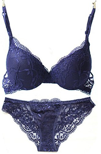 Nanier Damen Sexy Push up BH Set Mit Stickerei Blau 75A von Nanier