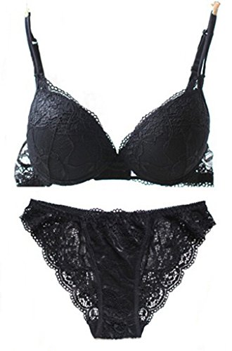 Nanier Damen Sexy Push up BH Set Mit Stickerei Schwarz 70C von Nanier