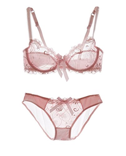 Nanier Dünne transparente Spitzen-BH-Set für Damen, Dunkles Apricot, 85C von Nanier