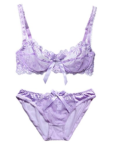 Nanier Soft BH Set Für Damen, Sexy, Transparente, Mit Stickerei, Violett, 85C von Nanier