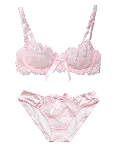 Nanier Soft BH set Für Damen, Sexy, Transparente, Mit Stickerei, Rosa, 75A von Nanier