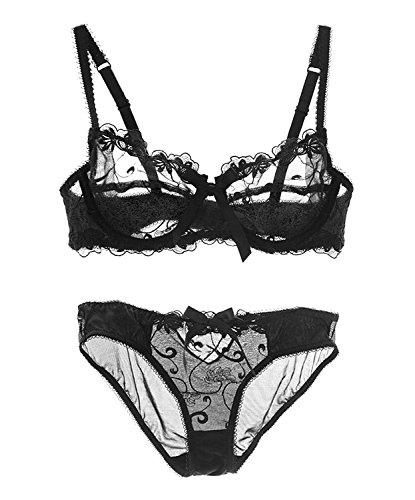 Nanier Soft BH set Für Damen, Sexy, Transparente, Mit Stickerei, Schwarz, 70D von Nanier