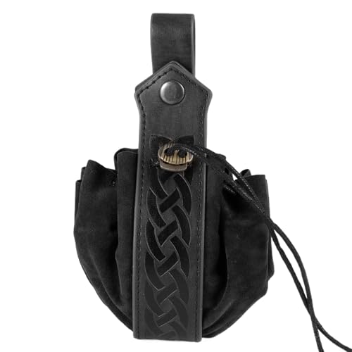 Nankoyal Ledertasche mit Kordelzug, multifunktionale Münzgürteltasche, kleine PU-Leder-Kordelzugtasche, Mehrzweck-Münzgeldbörse, Kleingeldhalter für den täglichen Gebrauch, Schwarz, Refer to von Nankoyal