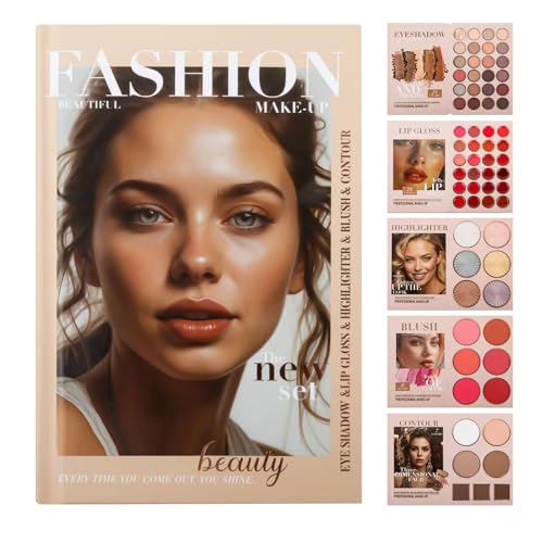 24-Farben-Lidschatten-Palette, 5-Layer-Buch-Make-up-Palette Mit 67 Pro-Schatten, Alles In Einem Lidschatten Rouge Contour Highlighter, Multi-funktionales Faltbares von Nanmiyan
