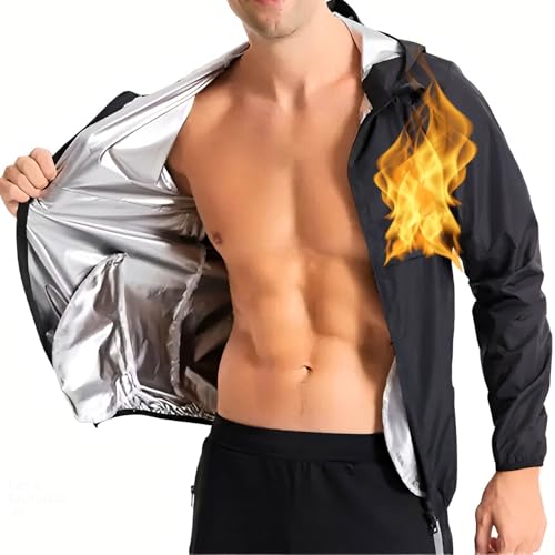 Sauna Jacke Tops Kapuze Saunaanzüge Sportjacke Schweißfördernde Abnehmen Reißverschlusstaschen Zipper Taschen Langarm Oberteile Herren von Nano Hertz