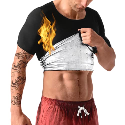 Saunaanzüge Sauna Shirt Kurzarm Oberteile T-Shirts Tops Abnehmen Rundhalsausschnitt Hot Thermo Sommer Sweat Schweiß Schwitzen Herren Männer Men von Nano Hertz