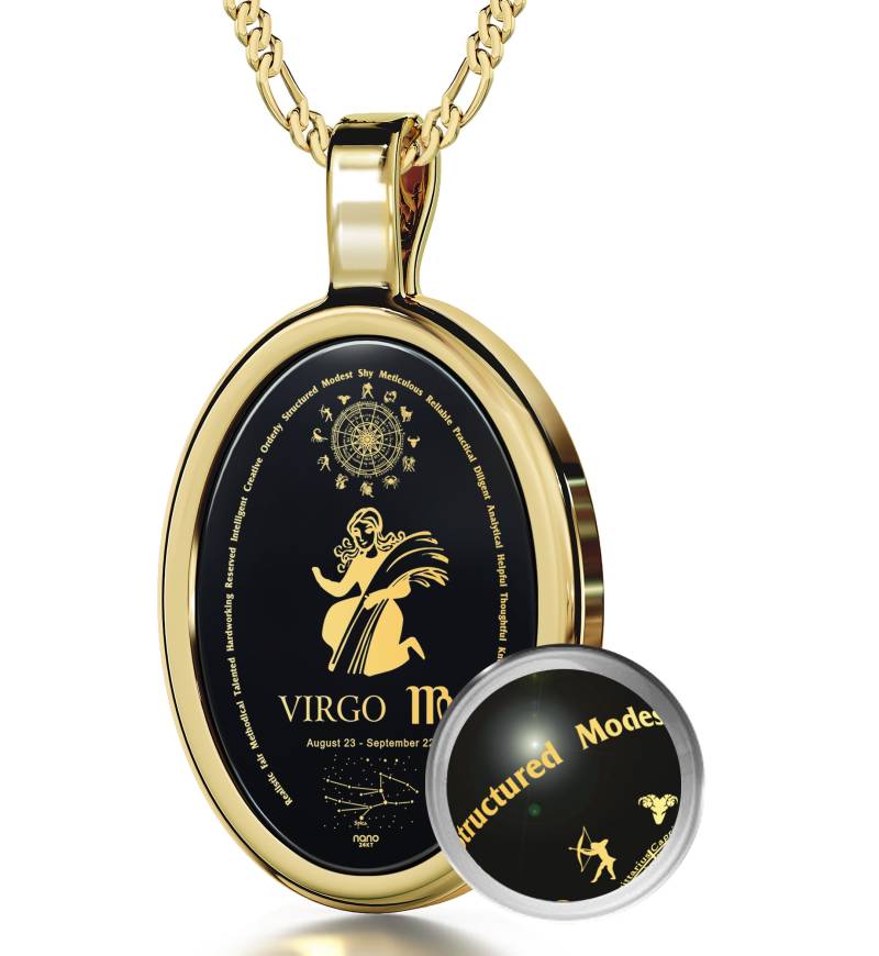 sternzeichen-Anhänger-Jungfrau-Halskette Eingeschrieben in 24 Karat Gold Auf Onyx-stein 18 "sterling Silber Oder Vergoldete Silberkette sternzeichen-Anhänger-Jungfrau-Halskette Eingeschrieben in 24 Karat Gold Auf Onyx-stein 18 "sterling Silber Oder Vergoldete Silberkette von NanoStyleJewelry