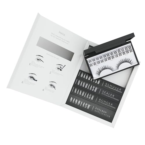 Set zur cluster wimpern zur DIY Wimpernverlängerung zu Hause Nanolash - komplettes Set zu Wimpern Extension zu House, 36 Wimpernsegmente + Bonder + Sealer + Remover + Applikator (CHARM) von Nanolash