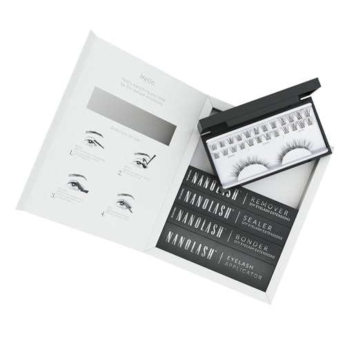 Set zur cluster wimpern zur DIY Wimpernverlängerung zu Hause Nanolash - komplettes Set zu Wimpern Extension zu House, 36 Wimpernsegmente + Bonder + Sealer + Remover + Applikator (CLASSY) von Nanolash