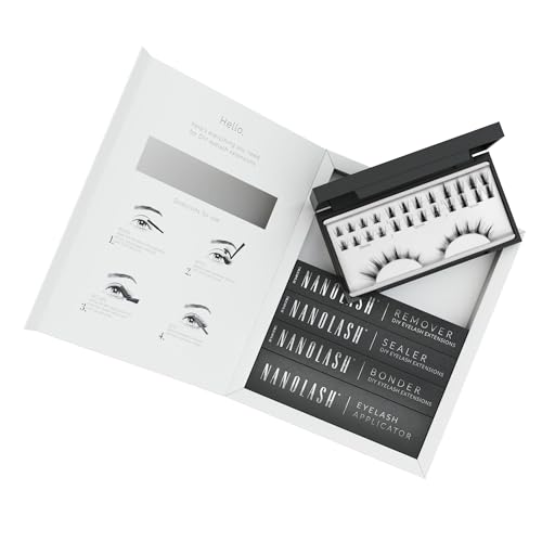 Set zur cluster wimpern zur DIY Wimpernverlängerung zu Hause Nanolash - komplettes Set zu Wimpern Extension zu House, 36 Wimpernsegmente + Bonder + Sealer + Remover + Applikator (FLIRTY) von Nanolash