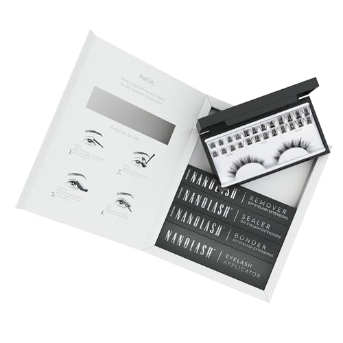 Set zur cluster wimpern zur DIY Wimpernverlängerung zu Hause Nanolash - komplettes Set zu Wimpern Extension zu House, 36 Wimpernsegmente + Bonder + Sealer + Remover + Applikator (HARMONY) von Nanolash