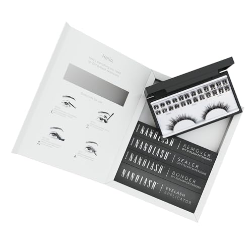 Set zur cluster wimpern zur DIY Wimpernverlängerung zu Hause Nanolash - komplettes Set zu Wimpern Extension zu House, 36 Wimpernsegmente + Bonder + Sealer + Remover + Applikator (HEARTBREAKER) von Nanolash
