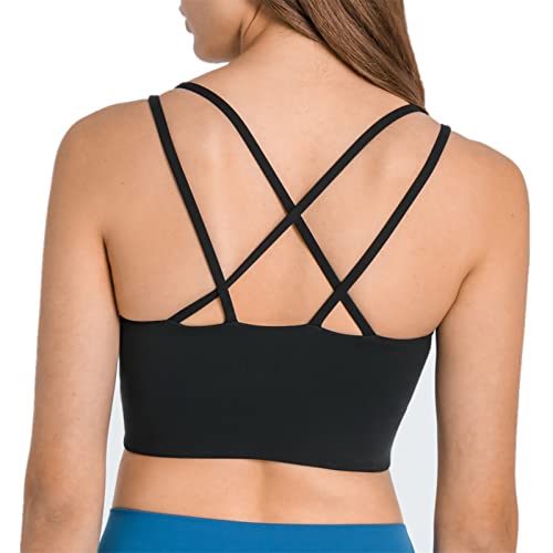 Nanomi Beauty Sport-BHs für Damen, abnehmbar, gepolstert, Workout-Tanks, überkreuzter Rücken, Yoga, bauchfreie Tops, Schwarz, small von Nanomi Beauty