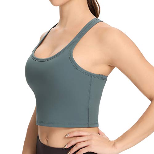 Nanomi Beauty Sport-BHs für Damen, abnehmbar, gepolstert, für Workout, Laufen, Yoga, Tank-Top, Grau / Grün, Medium von Nanomi Beauty