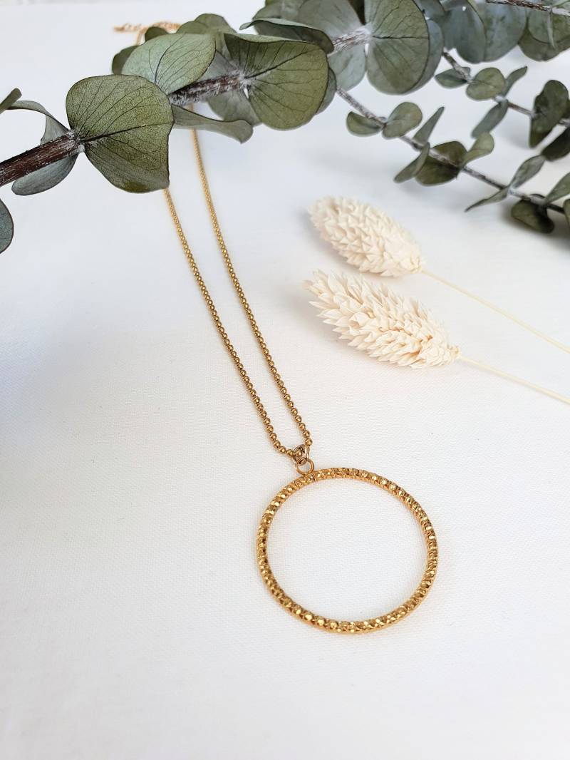 Karma Kette Gold, Mit Anhänger, Filigrane Ringanhänger 18 K Vergoldet, Geschenke Für Frauen, Lange Bedeutung von NanoniIndividuell