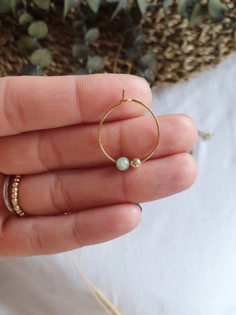 Ohrringe Gold Mit Perle, Creolen Gold, Schmuckset Damen, Aus Edelstahl, Edelsteinschmuck, Goldene Jade Stein von NanoniIndividuell