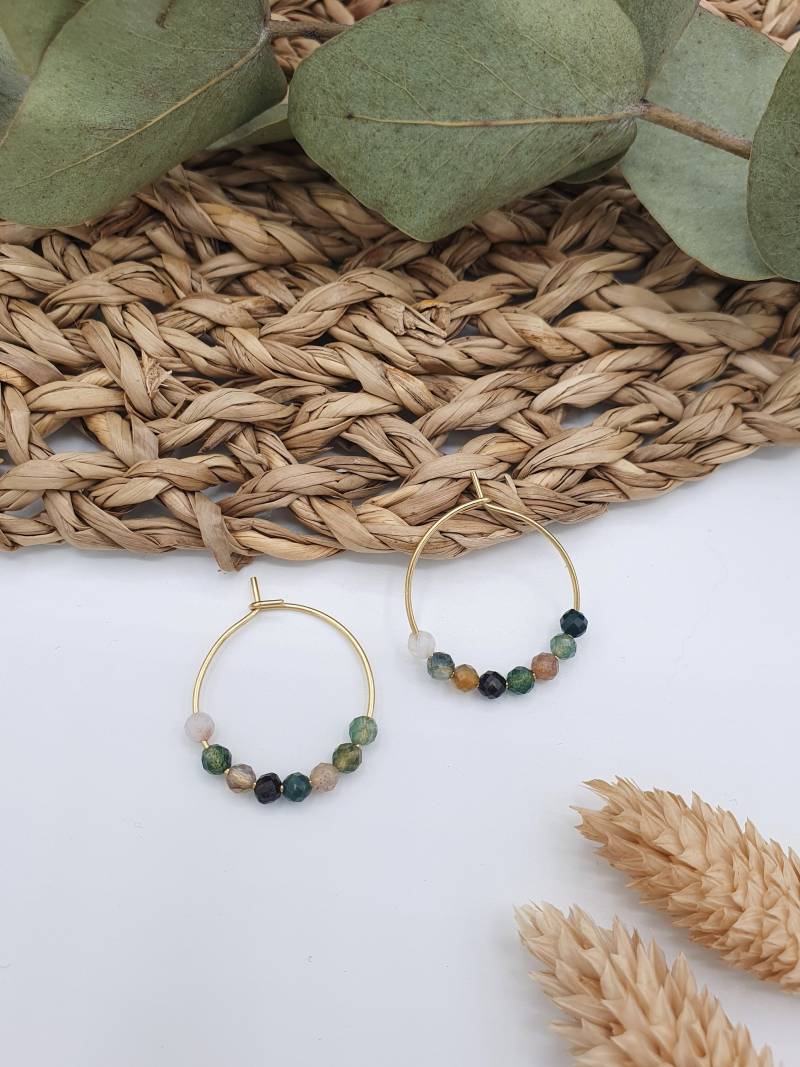 Ohrringe Gold Mit Perlen, Creolen Gold, Aus Edelstahl, Edelsteinschmuck, Goldene Achat, Creolenliebe von NanoniIndividuell