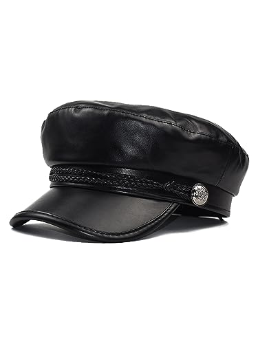 Nanwansu Damen Fiddler Cap Newsboy Hut PU Leder Visier Barett Cap, Schwarz, Einheitsgröße von Nanwansu