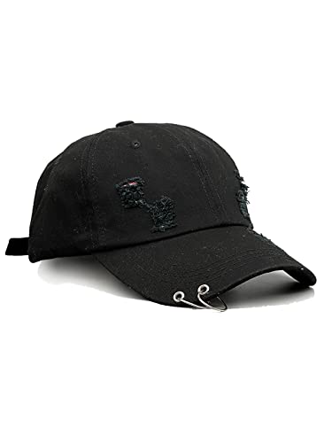 Nanwansu Unisex Ripped Denim Ring Baseball Cap Hip Hop Vintage Dad Hat Verstellbar, schwarz, Einheitsgr��e von Nanwansu