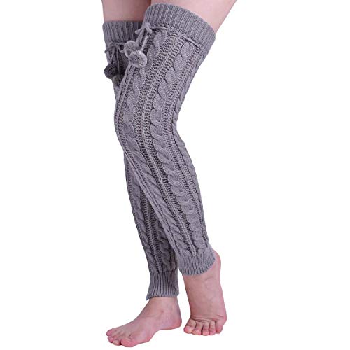 Nanxson Damen Gestrickt Beinwärmer Winter Warm Beinstulpen Strick Overknees Stulpen (Hell Grau) von Nanxson