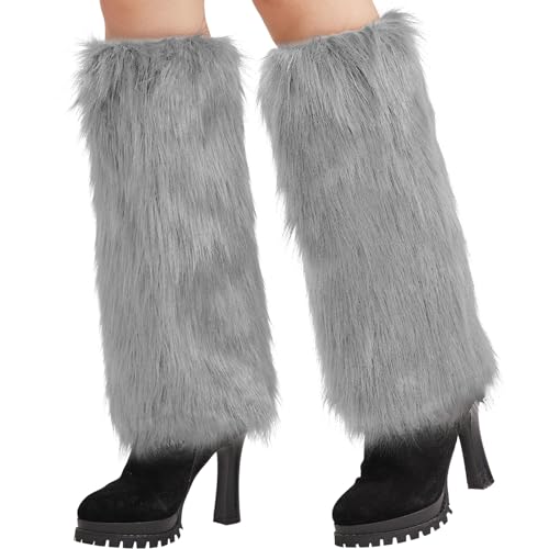 Nanxson Damen Stulpen Lange Furry Fuzzy Beinwärmer Strümpfe Winter Warm Beinlinge Stulpe TTW0034 (Grau von Nanxson