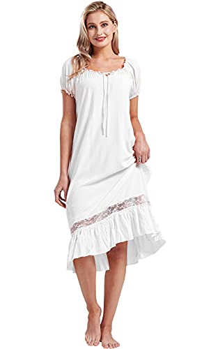 Nanxson Damen Nachthemd Kurzarm Nachtwäsche Sommer Spitze Vintage Nachtkleid Schlafanzüge (L, Weiß) von Nanxson