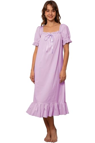 Nanxson Damen Baumwolle Nachthemd Vintage Viktorianischen Prinzessin Stil Nachtwäsche Kurz/Lange Ärmel Nachtkleid (XL,Kurzarm Lila) von Nanxson