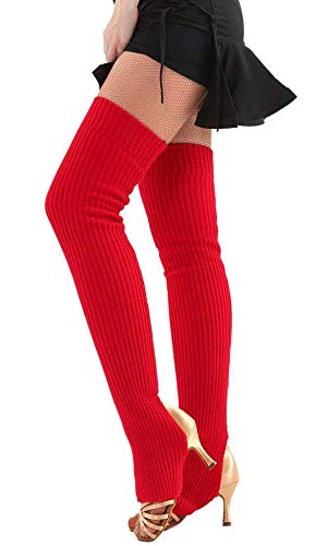 Nanxson Damen Beinwärmer Winter Gerippt Gestrickt Beinstulpen Strumpf für 80er Jahre Party Dance Sport Yoga TTW0072 (rot) von Nanxson